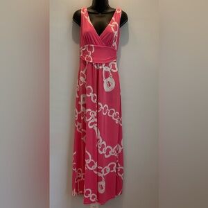 Lilly Pulitzer Silk-Cotton Maxi Dress in Pink Chain Print‎ RARE